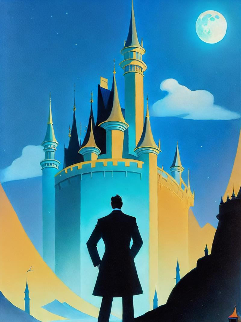 00795-3018256455-a painting of a man standing in front of a castle with a full moon in the background by Ralph Bakshi.png